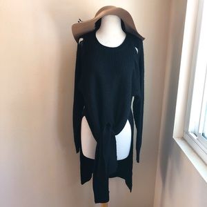 Lush Distressed Long Sweater with Center Slit